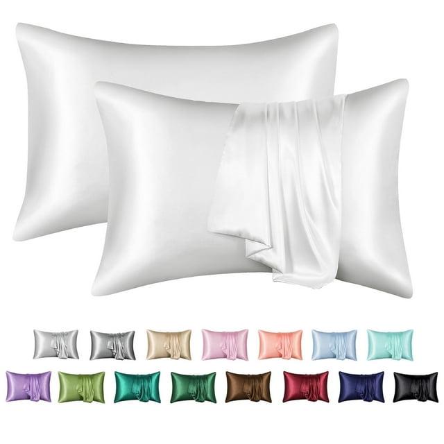 ANMINY Satin Pillowcase Set of 2 Standard Silk Bedding Pillowcases 26" x 20" Pillow Cover, White