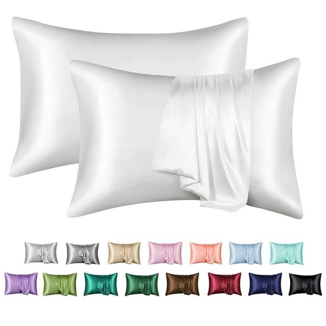 ANMINY Satin Pillowcase Set of 2 Standard Silk Bedding Pillowcases 26" x 20" Pillow Cover, White