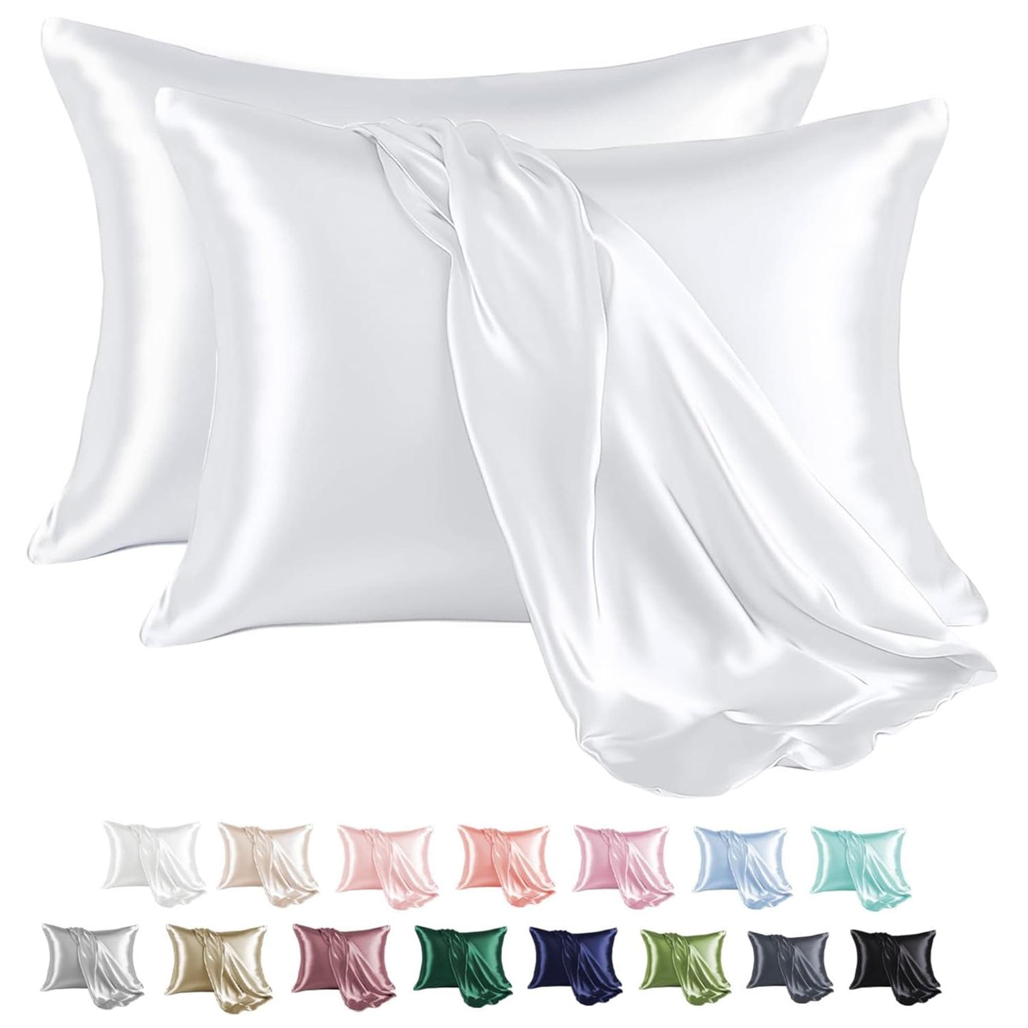 ANMINY Satin Pillowcase Set of 2 Standard Silk Bedding Pillowcases 26" x 20" Pillow Cover, White