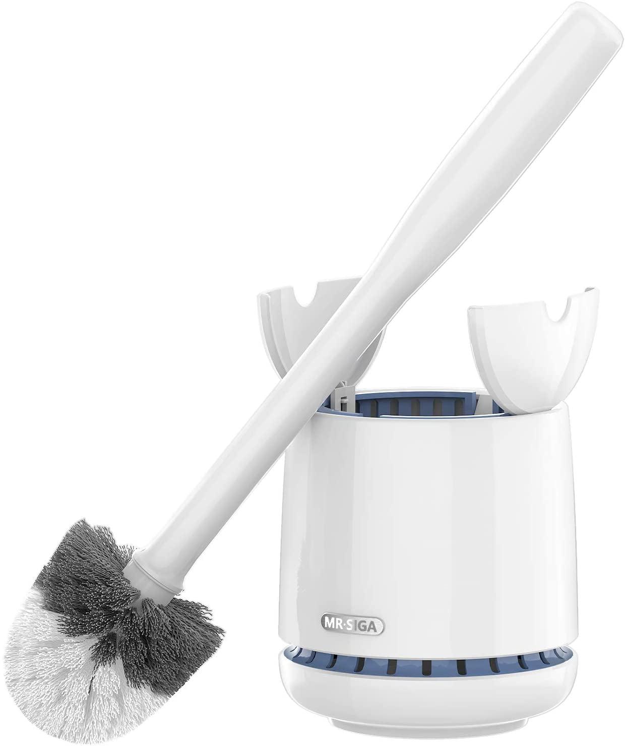 White Plastic Toilet Brush and Holder with Ventilation