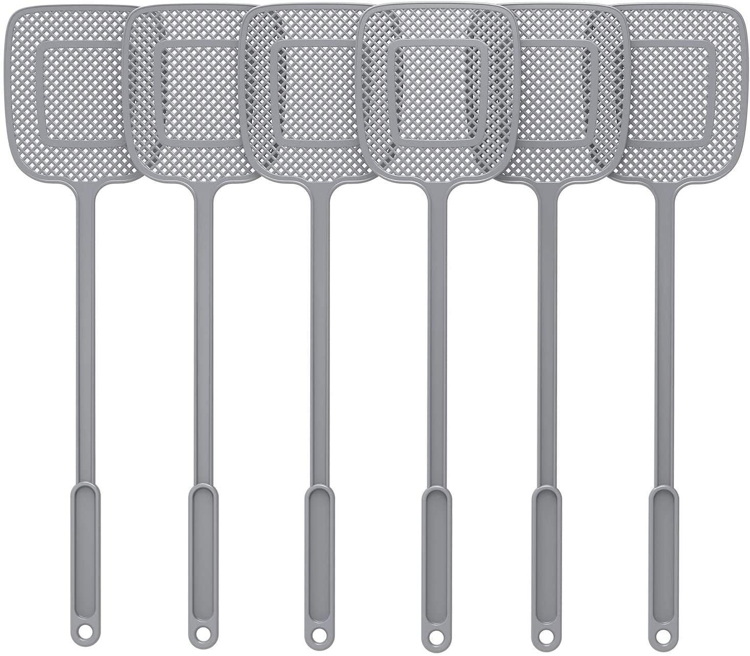 MR.Siga Matamoscas de Plástico con Mango Largo, Gris, Paquete de 6