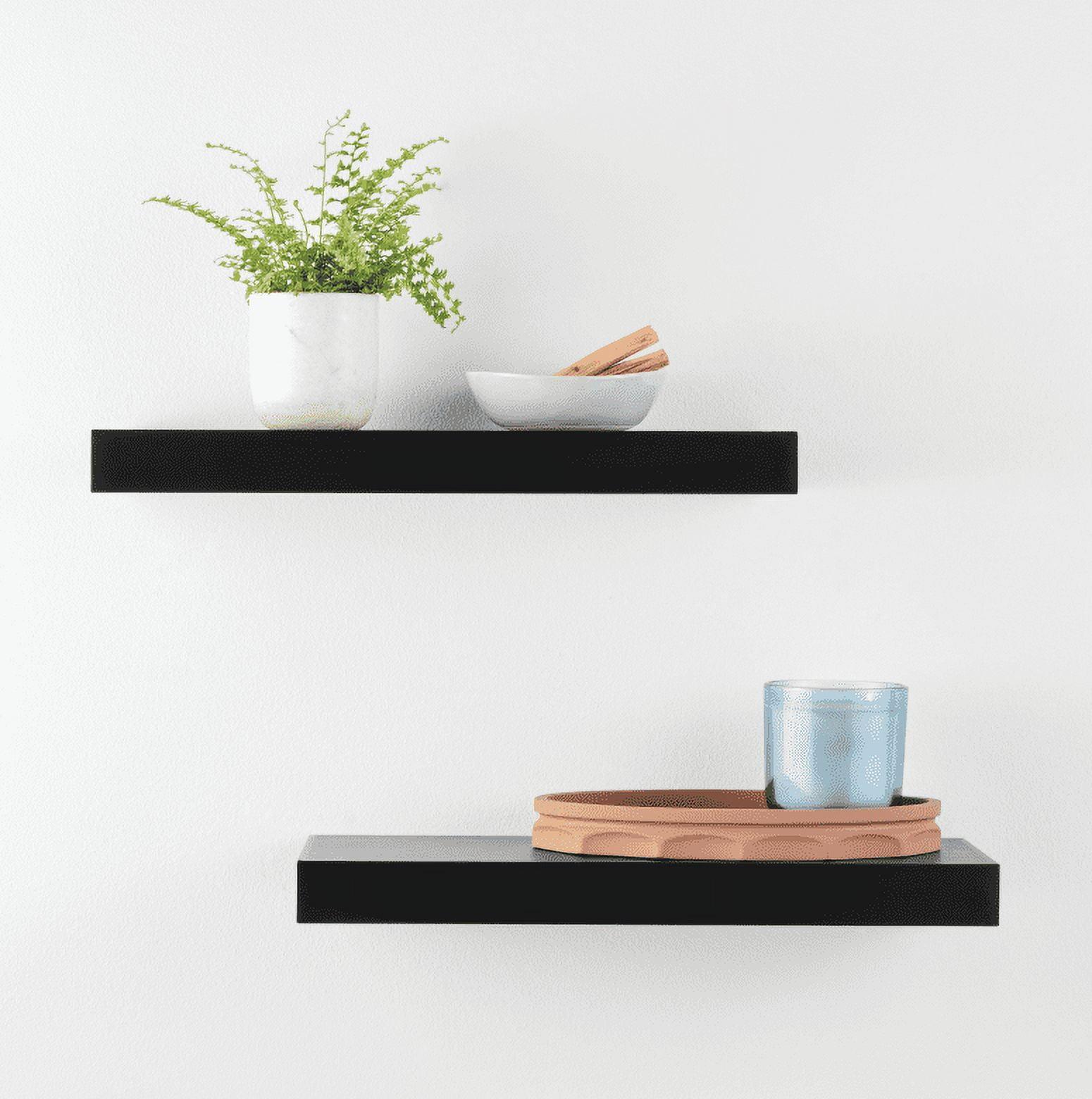 Black 16.5" MDF Floating Wall Shelves, Set of 2