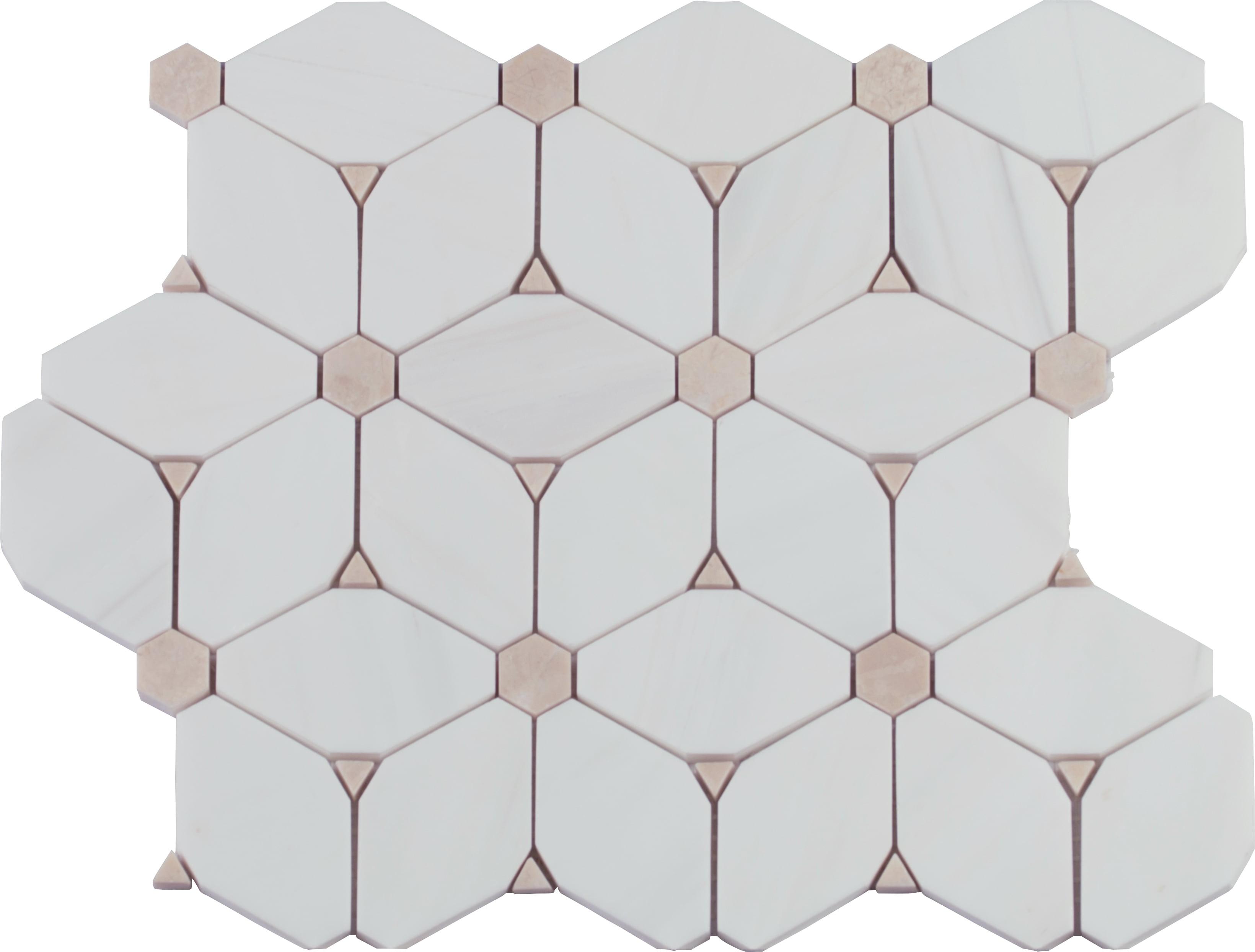 Bianco Dolomite 12.6" x 10.83" Polished Marble Mosaic Floor and Wall Tile