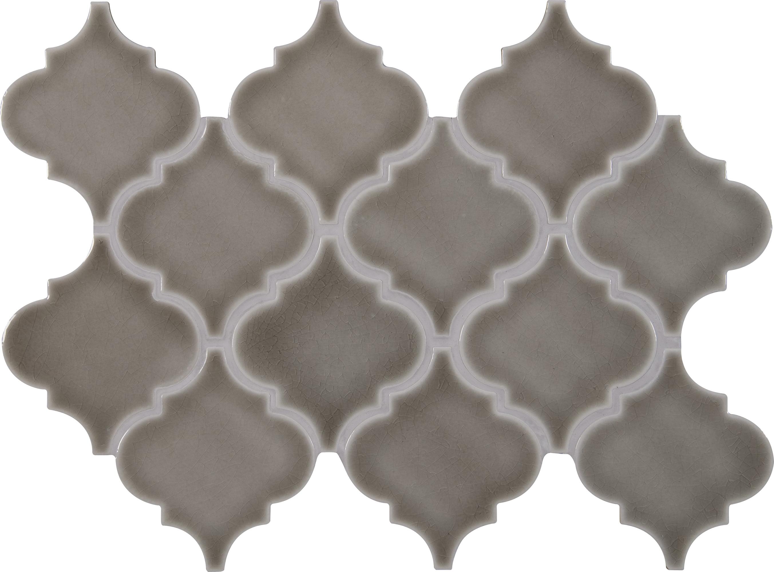 Dove Gray Glossy Ceramic Arabesque Mosaic Tile Sheet