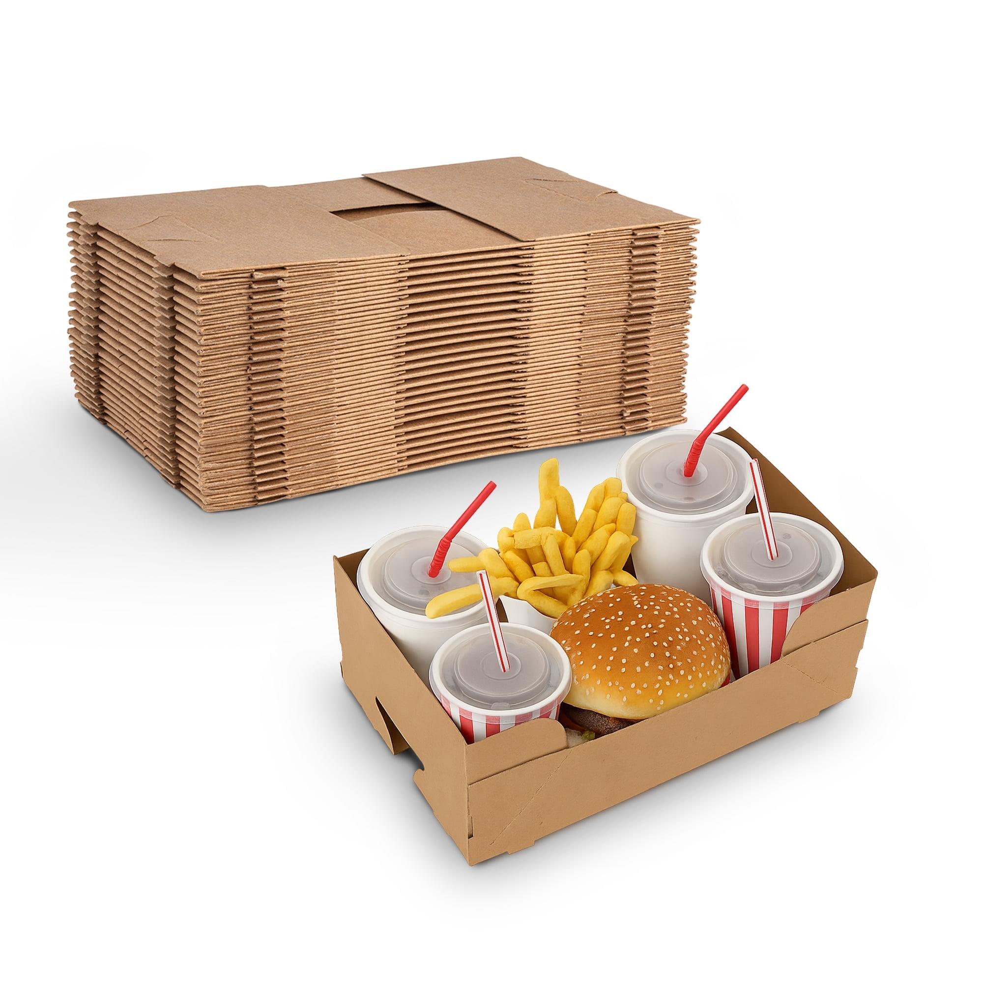 MT Products Brown Paperboard Food and Drink Tray - Pop-Up J-Type Rectangular - Pack of 25