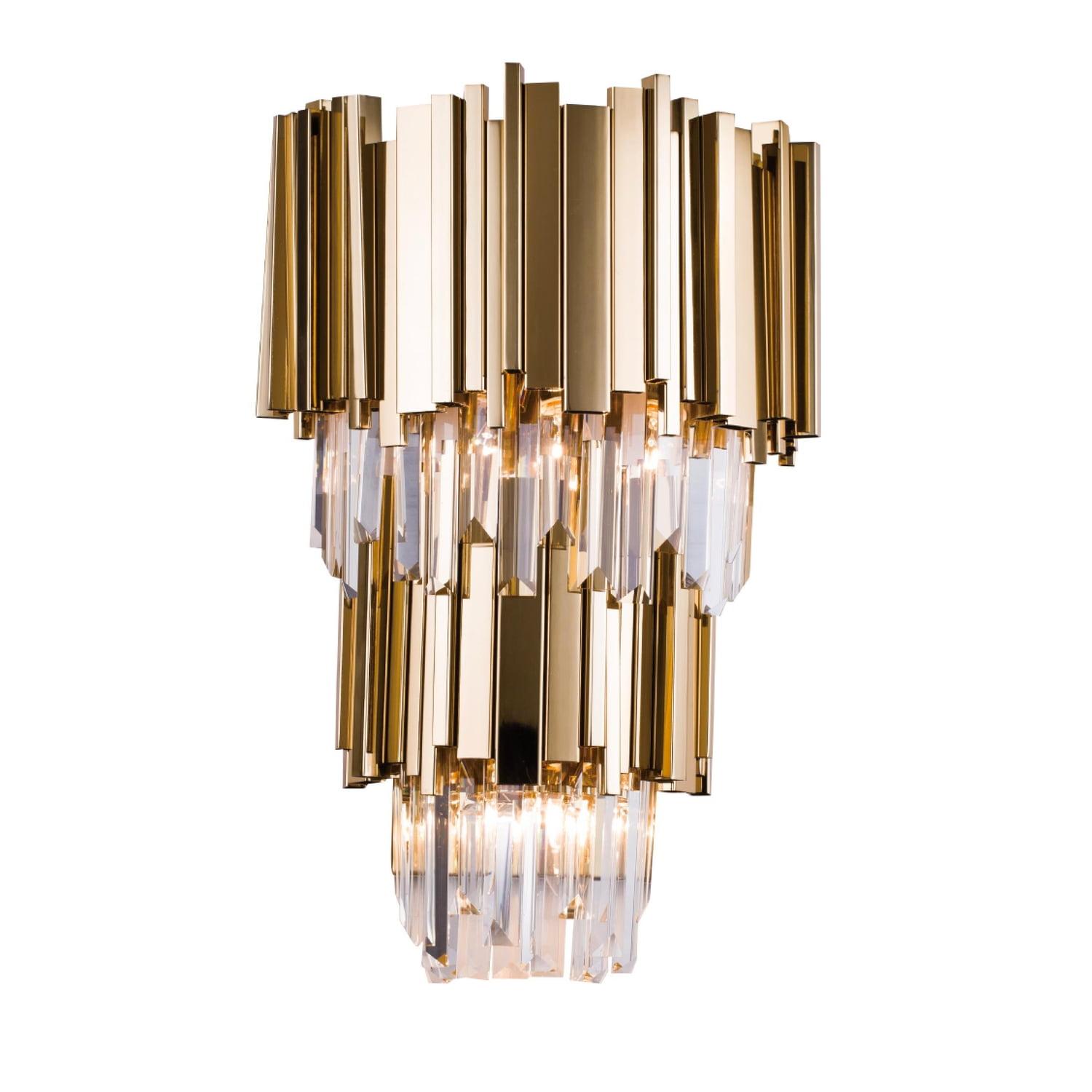 Elegant Gold Finish 2-Tier Crystal Wall Sconce