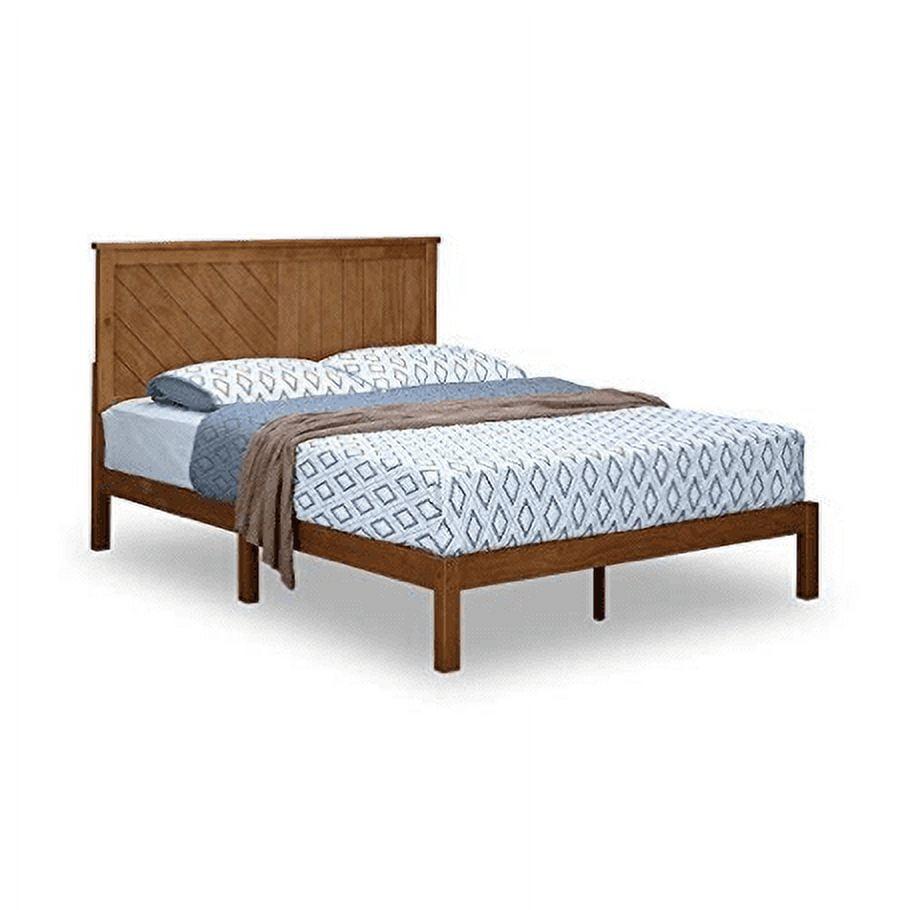 Rustic Pine Wood King Platform Bed with Dual-Design Headboard