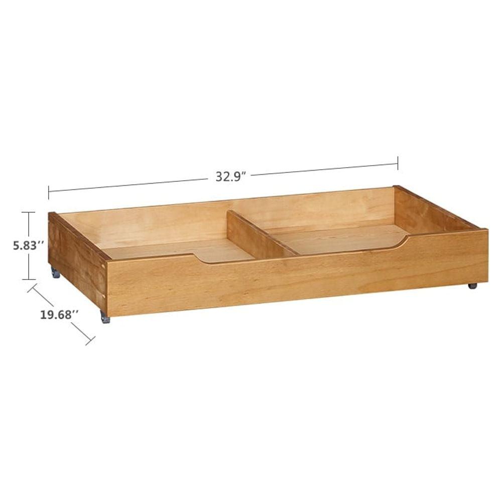 Teak Brown Solid Wood Under-Bed Storage Drawer on Wheels