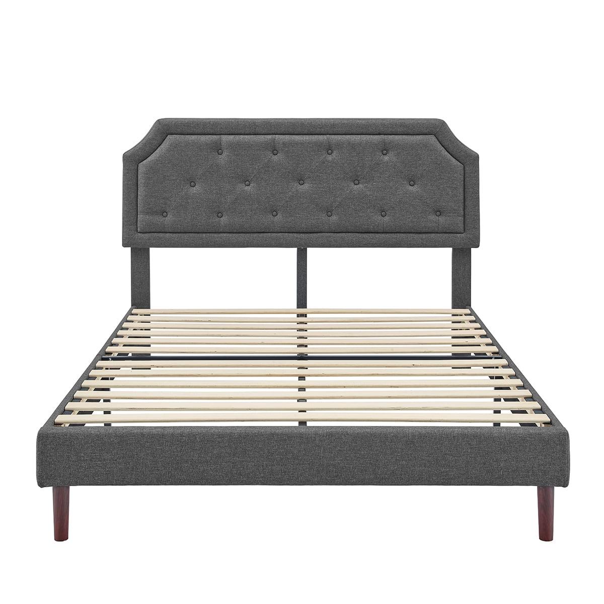 King Dark Grey Linen Upholstered Platform Bed with Tufted Headboard