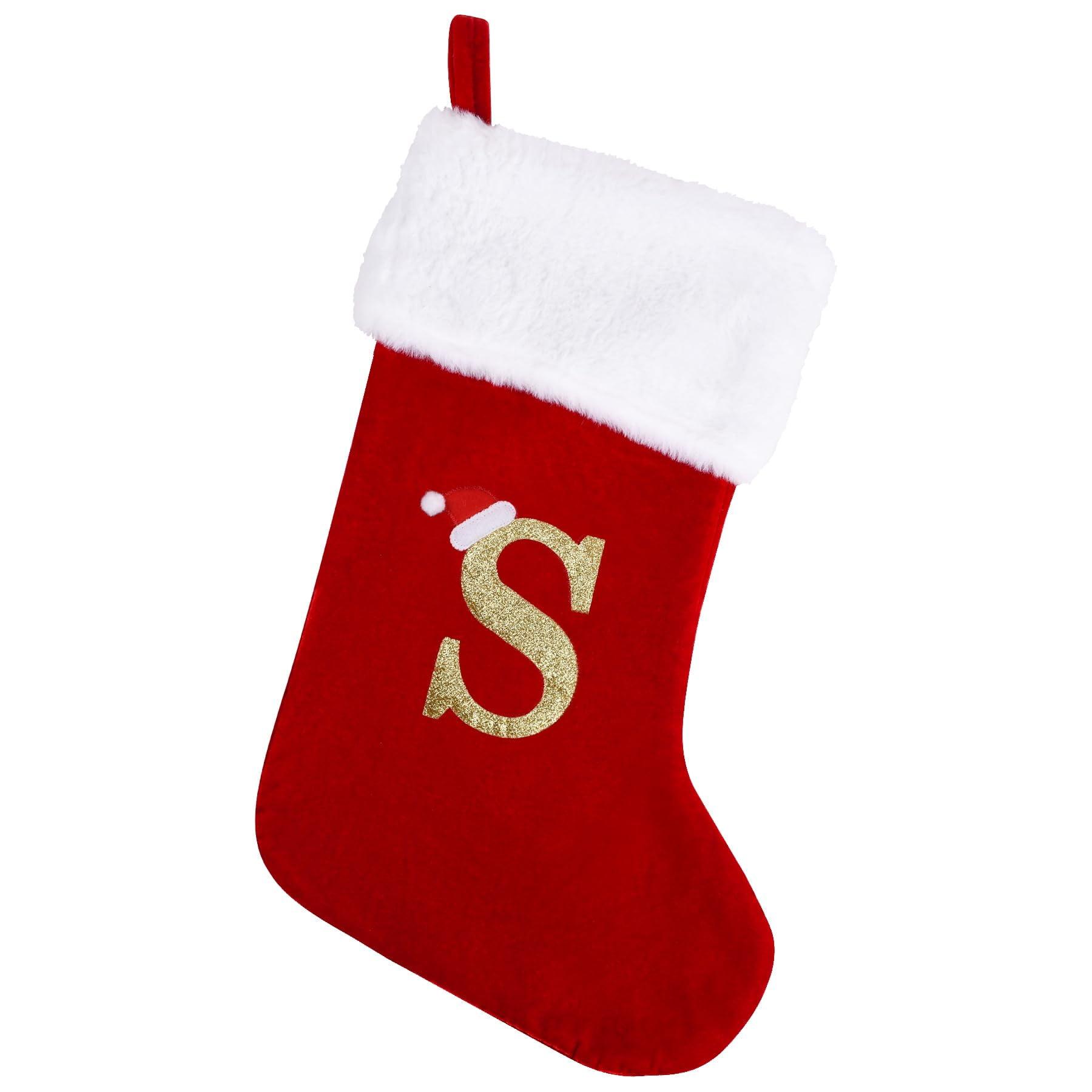 Christmas Gifts20inch Monogram Christmas Stockings Letter Red Velvet with White Super Soft Plush Cuff Embroidered Xmas Stockings Classic Personalized Stocking Decorations for Family Holiday