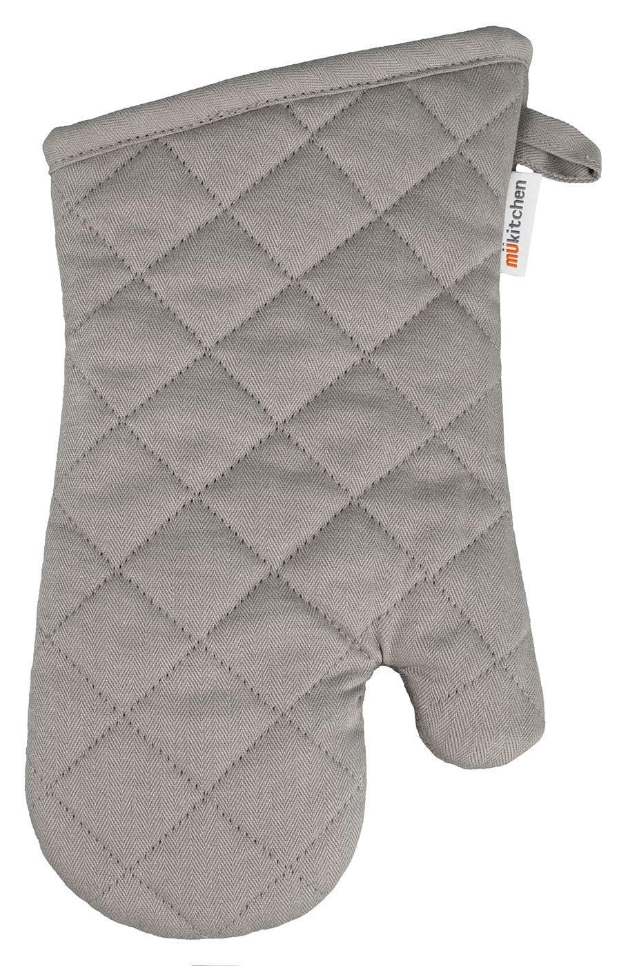 Gray Cotton Terry-Lined Quilted Oven Mitt, 13-Inch