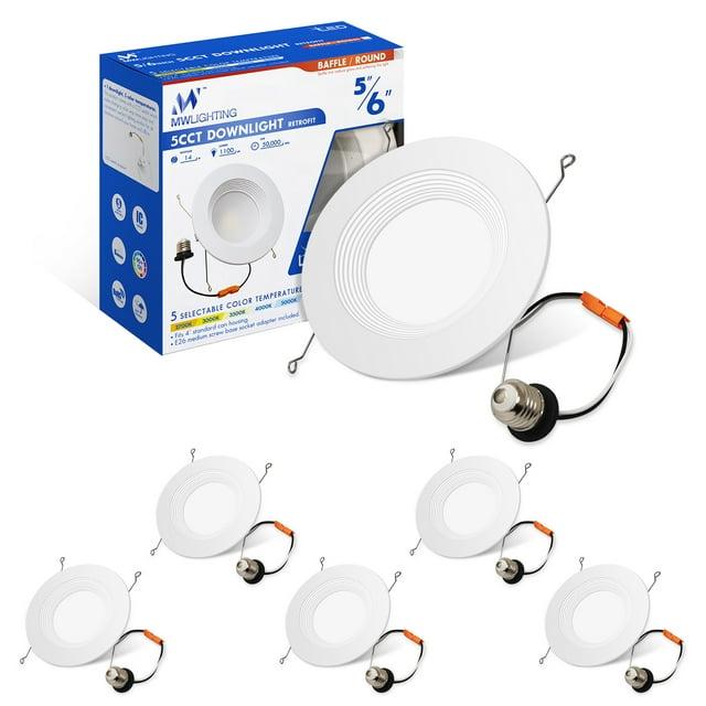 MW Lighting 6 Inch LED Recessed Downlight, 5CCT Selectable, Dimmable, Energy Star, 6 Count