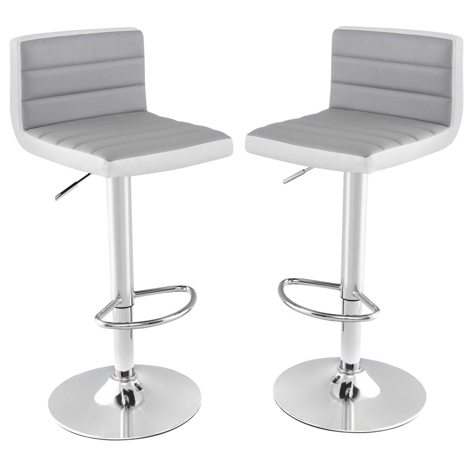 Costway Set of 2 Bar Stools Adjustable Barstool PU Leather Swivel Pub Chairs Armless