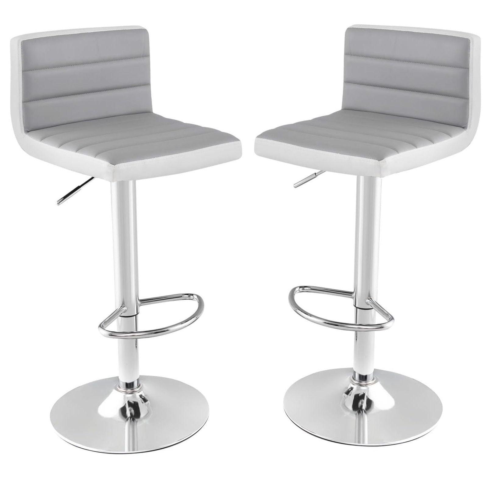 Set of 2 Gray and White Adjustable Swivel Bar Stools