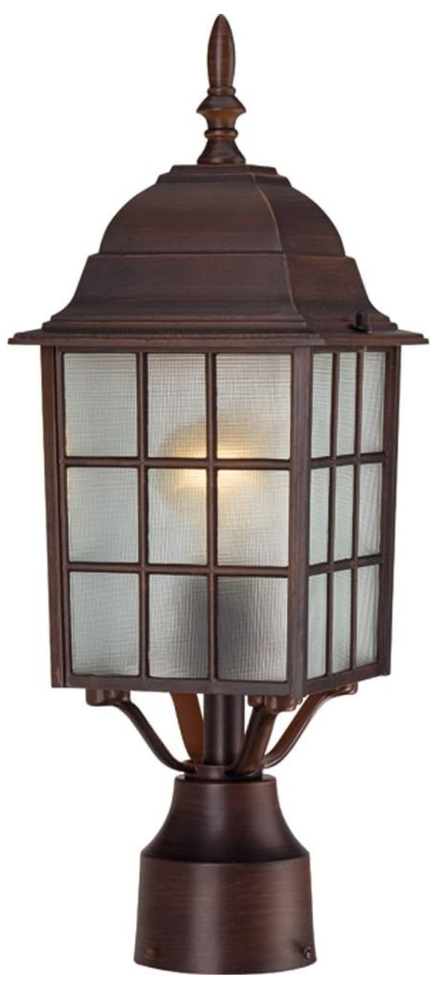 Transitional Rustic Bronze Outdoor Post Lantern with Frosted Glass