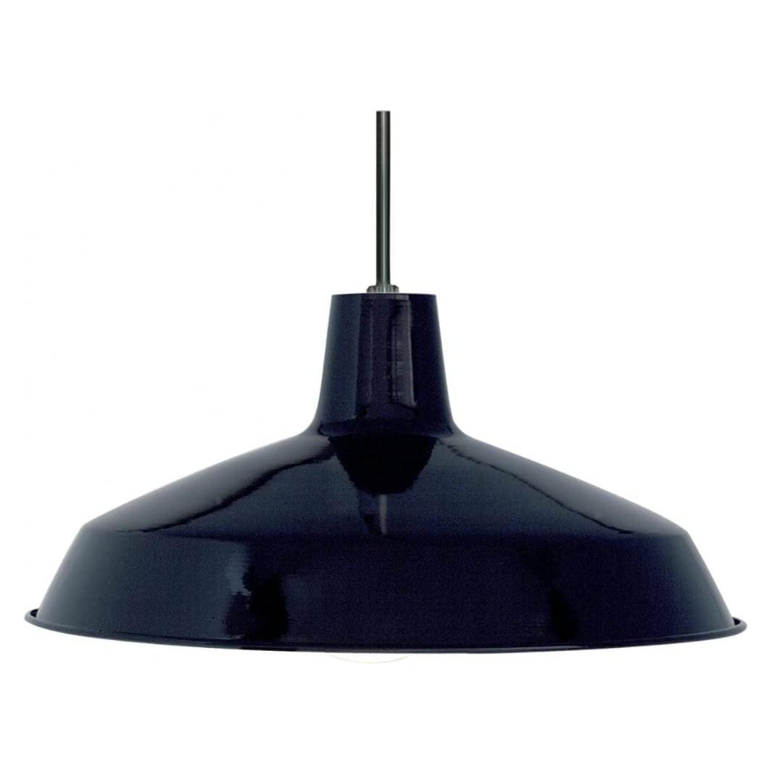 Transitional Industrial 16" Black Steel Pendant Light with Brushed Nickel Accents