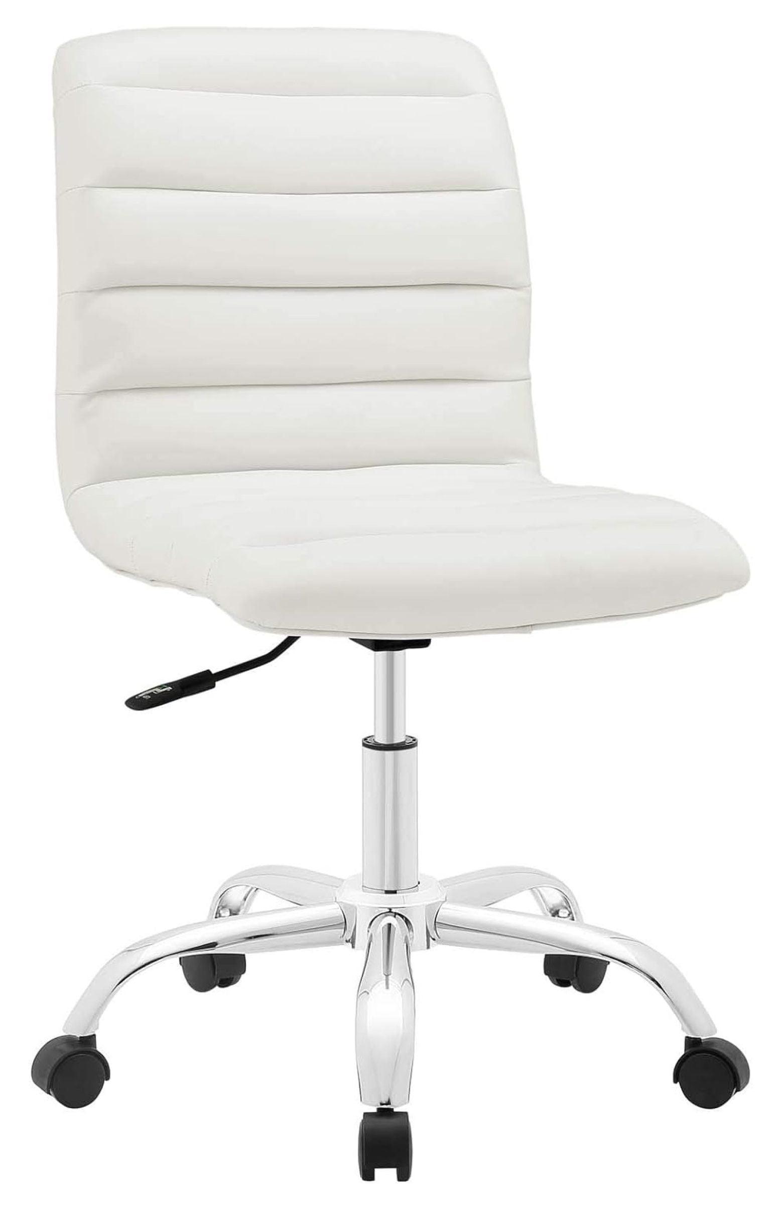 Cream Channel Tufted Armless Swivel Office Chair with Metal Base