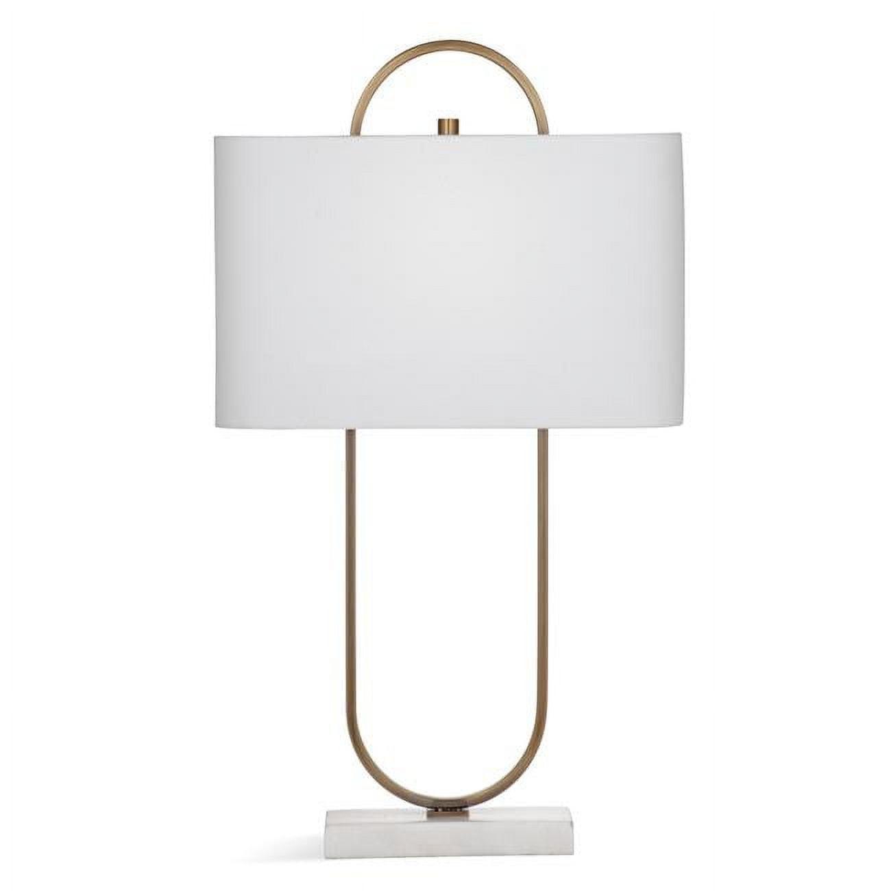 Mabel Antique Brass Metal Table Lamp with White Linen Shade