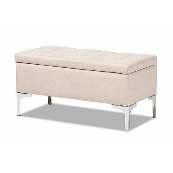 Mabel Fabric Upholstered Metal Storage Ottoman Silver - Baxton Studio