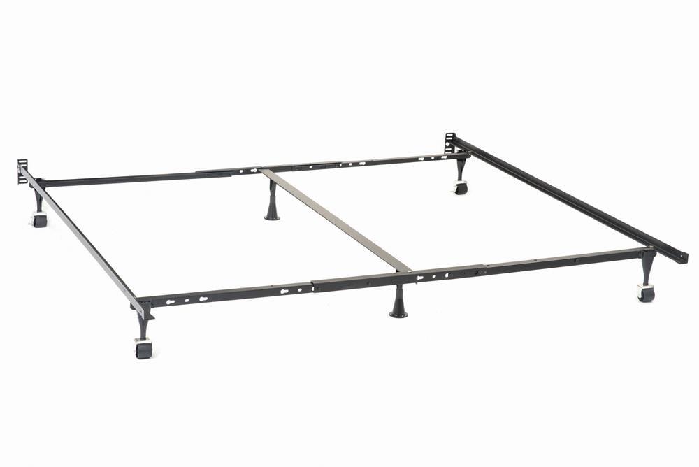 Black Metal King Bed Frame with Rollers and Center Support