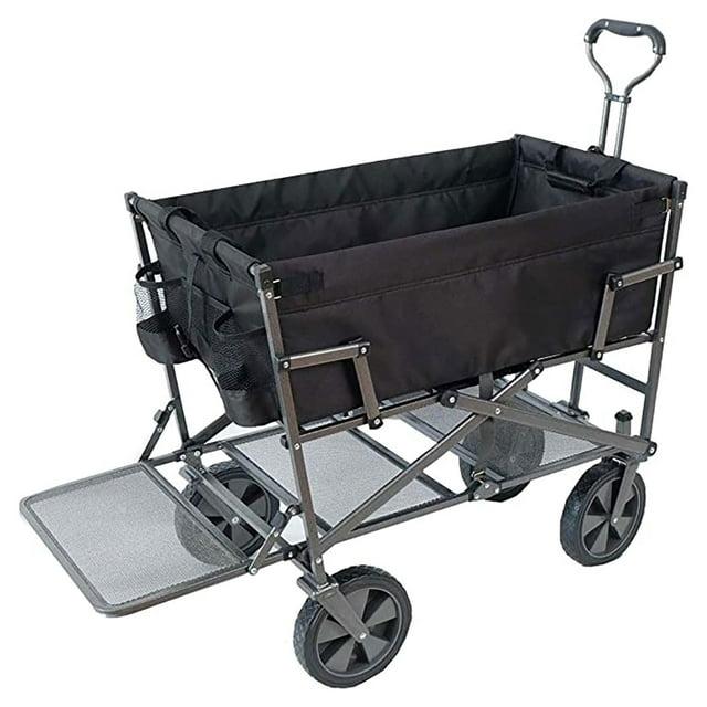 Mac Sports Double Decker Wagon: Black - Collapsible Outdoor Utility Garden Cart, 150 Lb Capacity, 32.5 x 17.5 x 10.5"