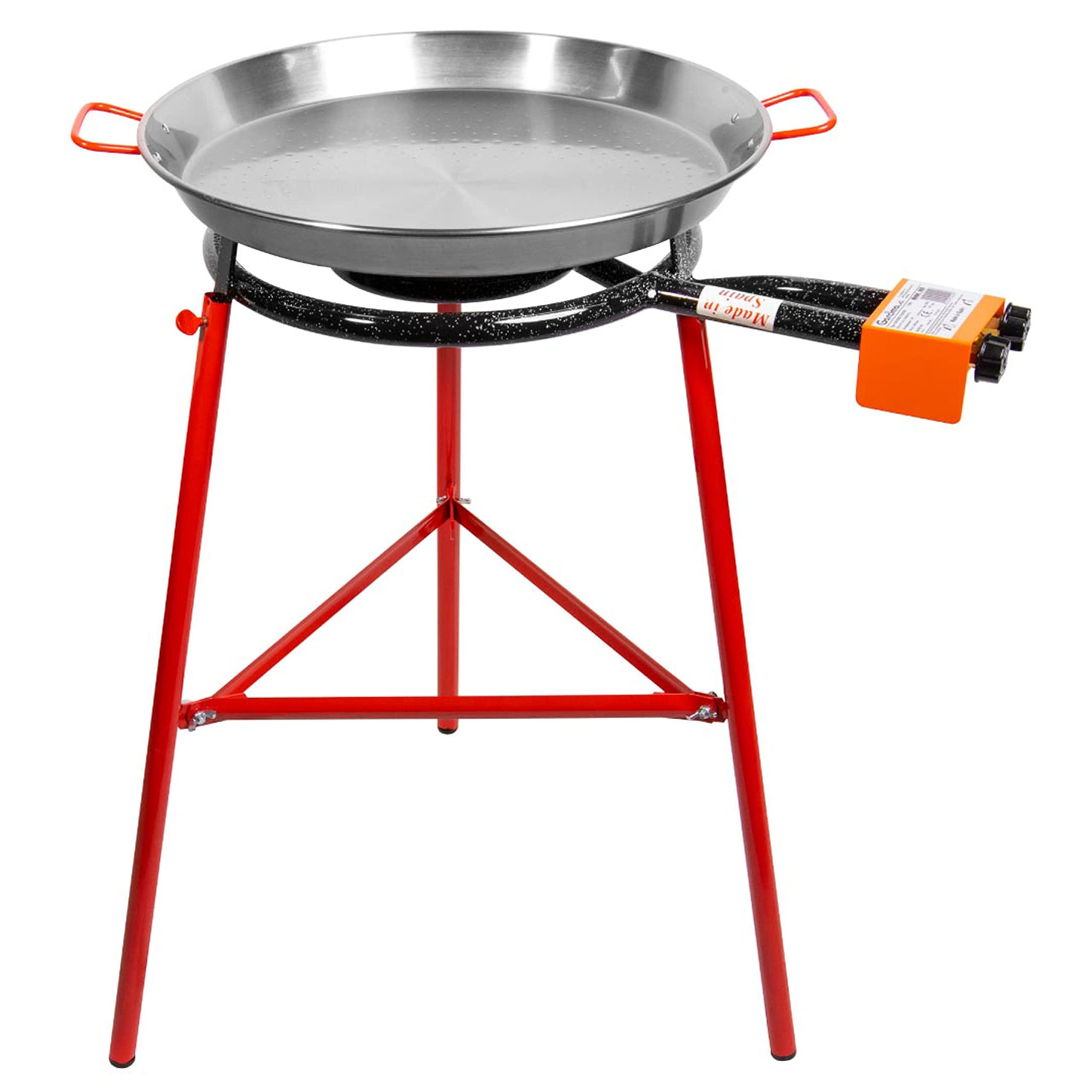 Tabarca Carbon Steel Paella Pan Set with Burner and Stand, 14 Servings