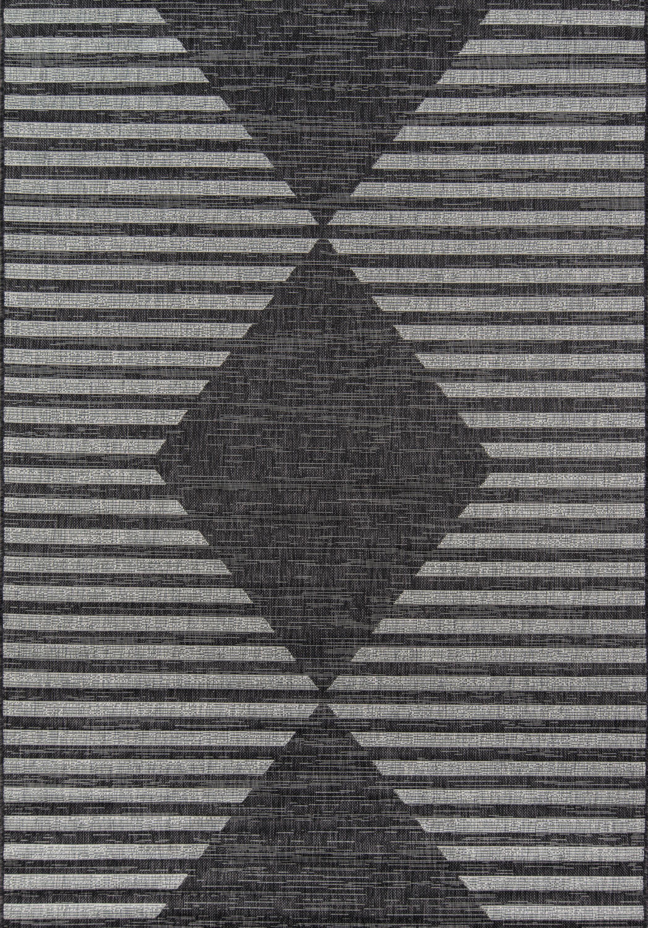 Charcoal Geometric Low-Pile Indoor/Outdoor Area Rug 7'10" x 10'10"