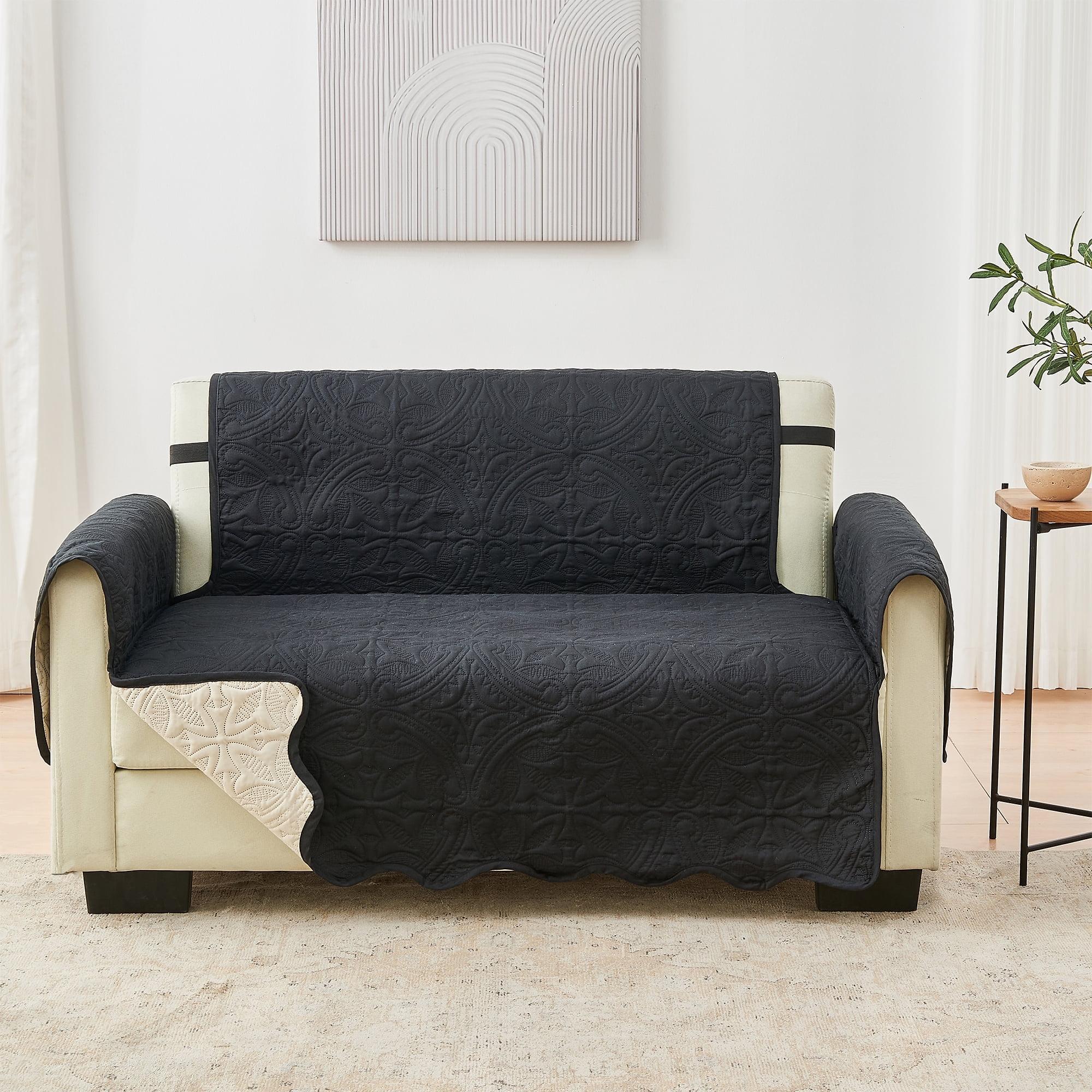 Reversible Quilted Black and Taupe Loveseat Cover