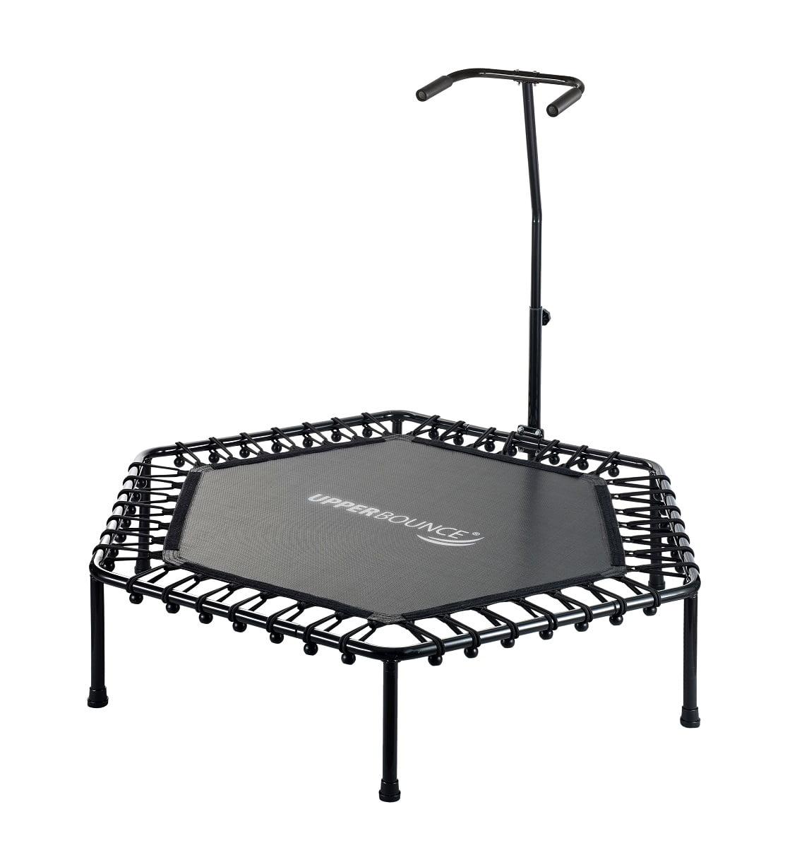 Kids' 50 Inch Black Hexagonal Fitness Trampoline with Handrail