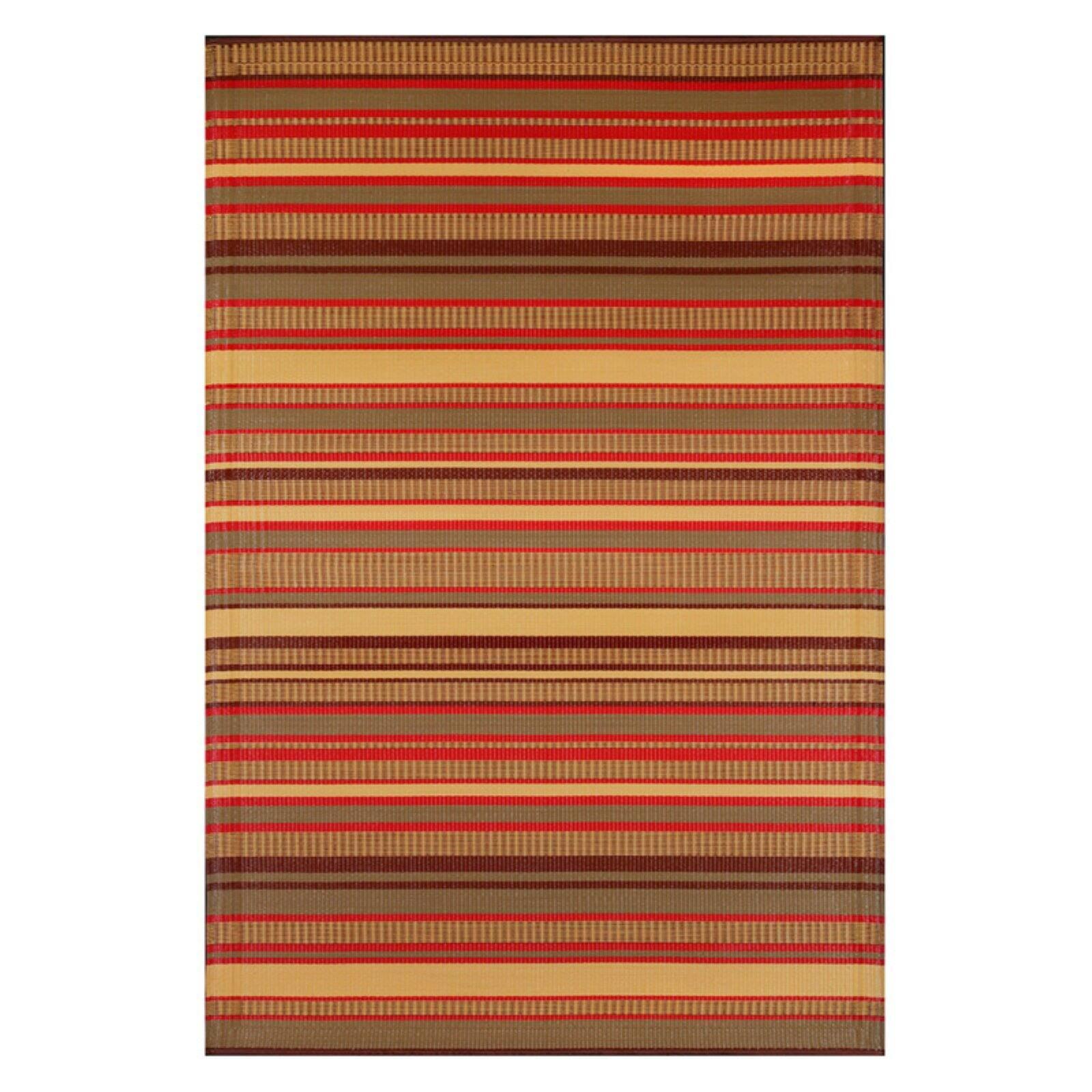 Warm Brown and Red Striped 4' x 6' Outdoor Rug