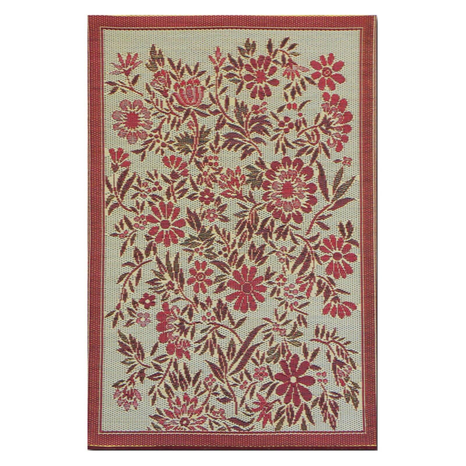 Floral Green & Red Indoor/Outdoor Area Rug - Reversible, UV Resistant, 100% Recycled Material