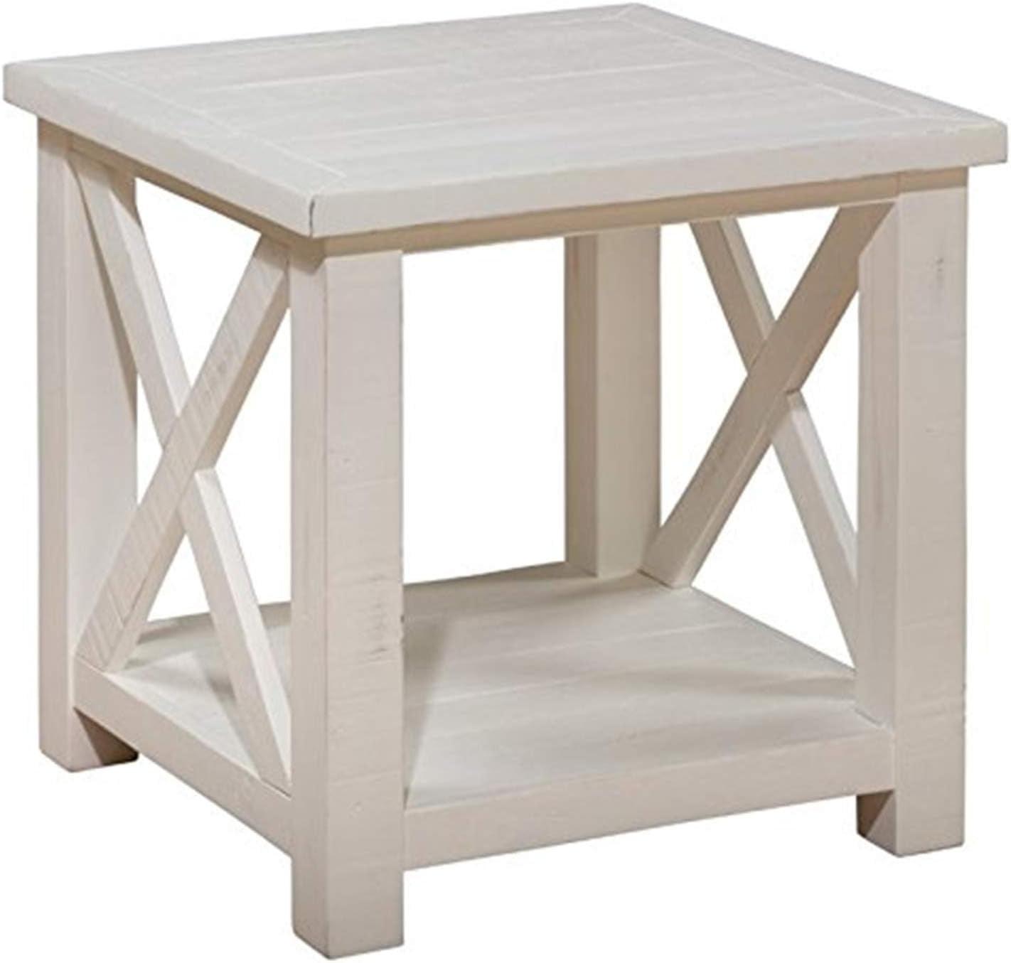 Madaket Coastal White Square End Table in Reclaimed Pine