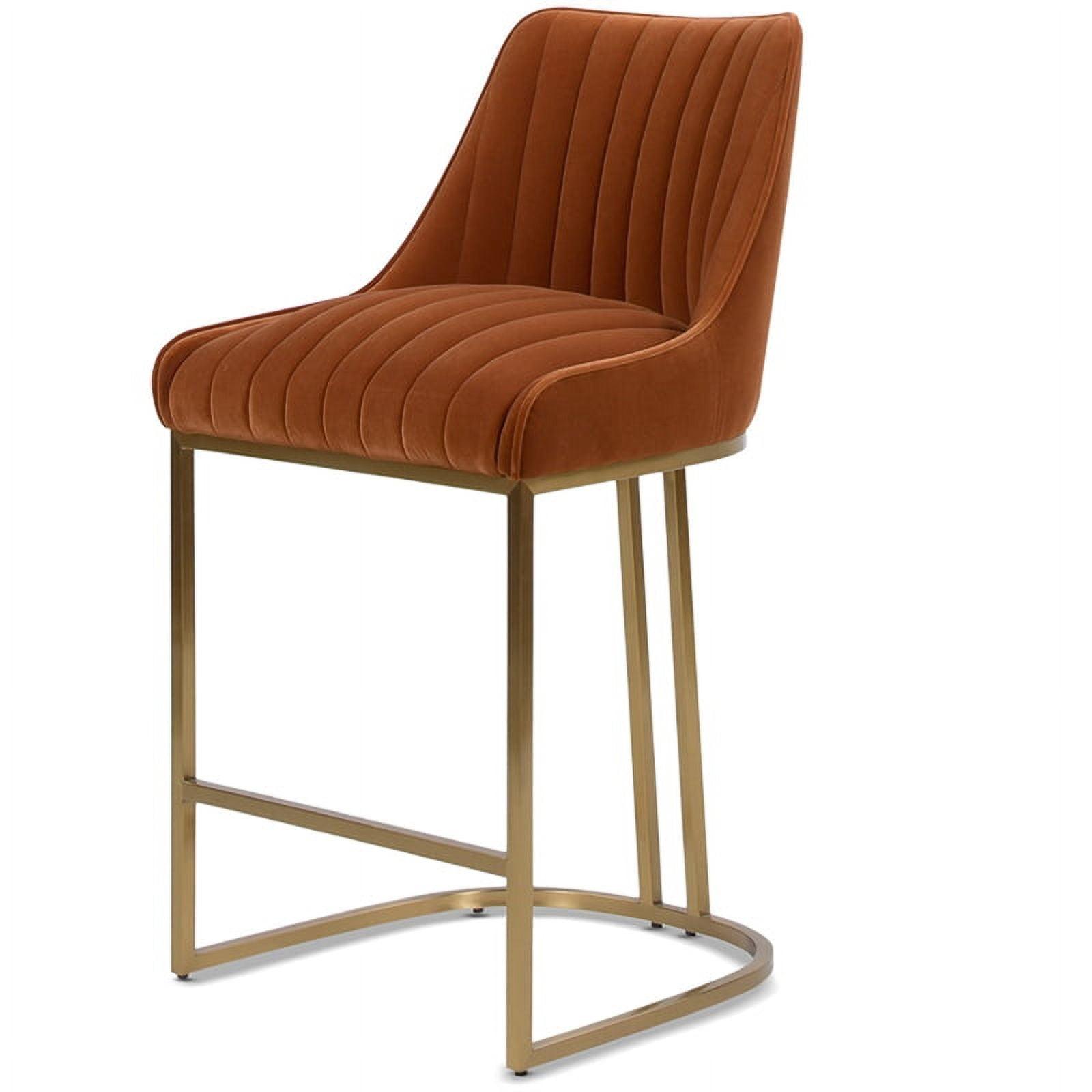 Elegant Burnt Orange Velvet 39" Bar Stool with Gold Metal Legs