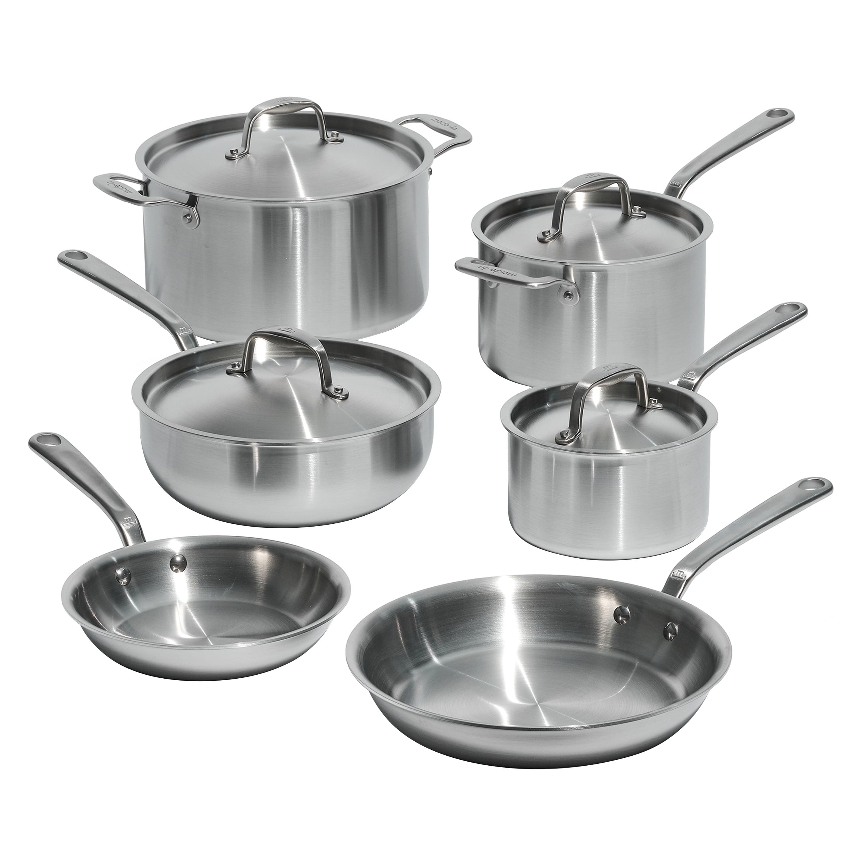 Made In Cookware - 10 Pc Stainless Steel Pot Pan Set - 5 Ply Clad