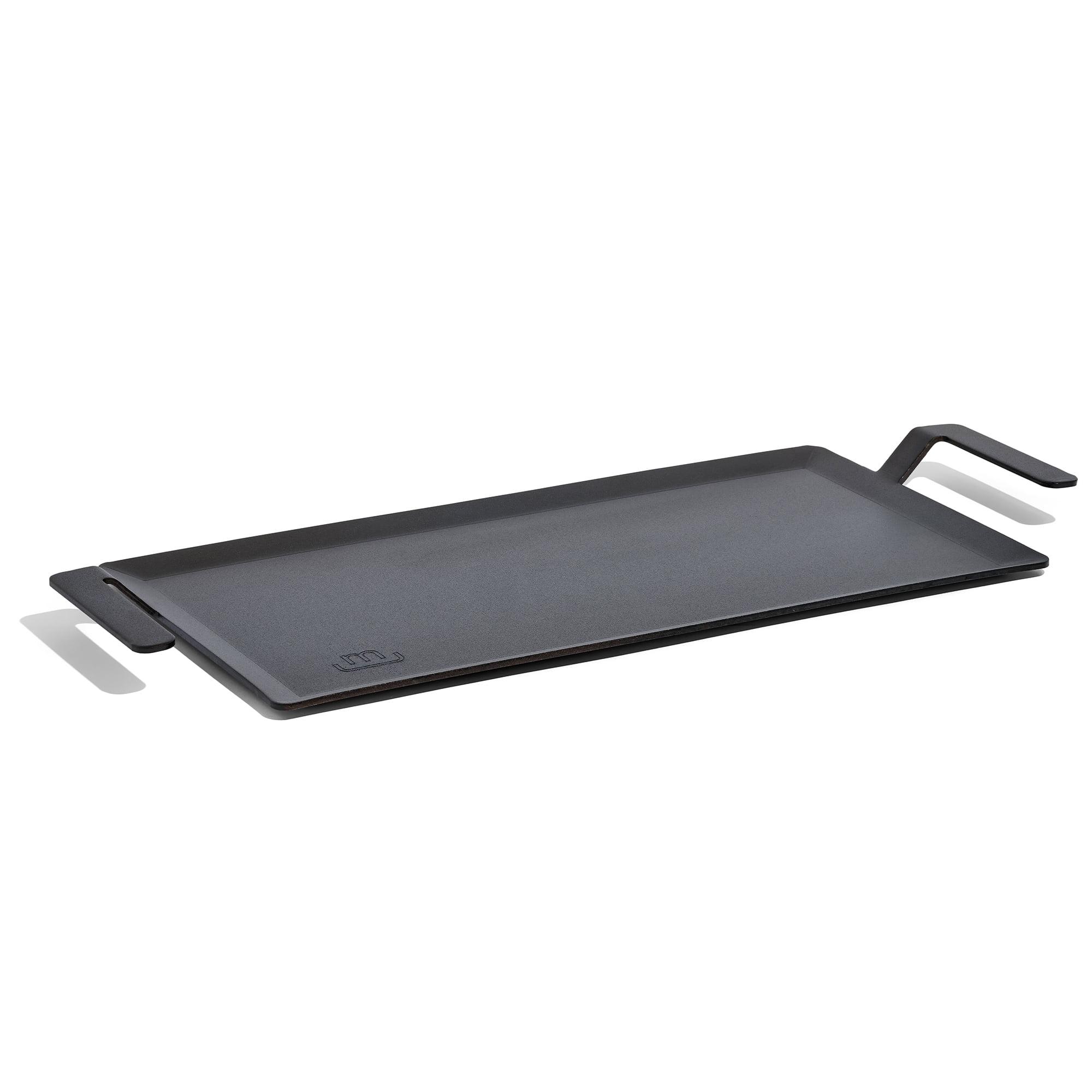 Black Carbon Steel Dual-Burner Griddle with Raised Handles