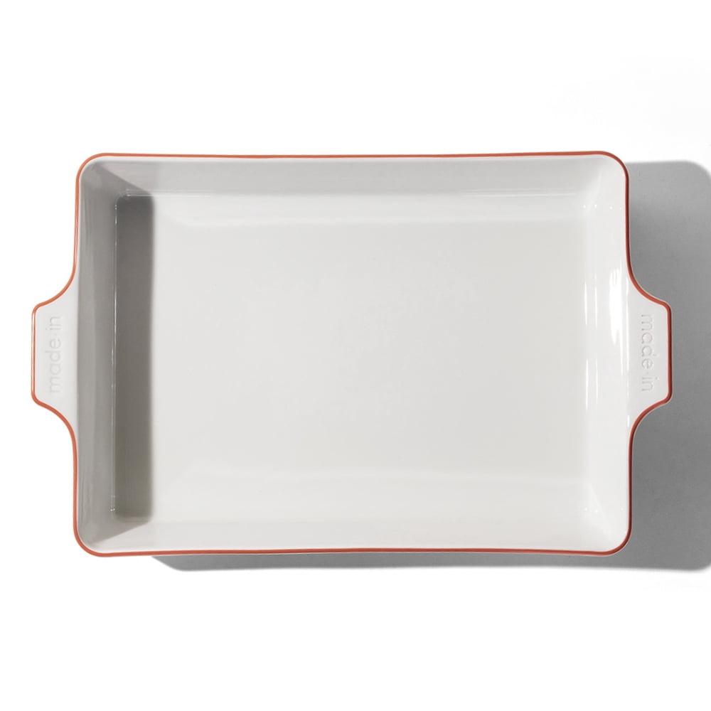 Porcelain Rectangular Baking Dish with Red Rim