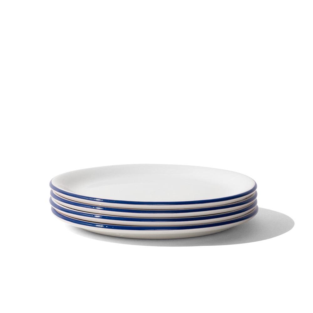 Made In Cookware - Set of 4 - Bread and Butter Plates - White With Navy Rim - Porcelain - Made in England