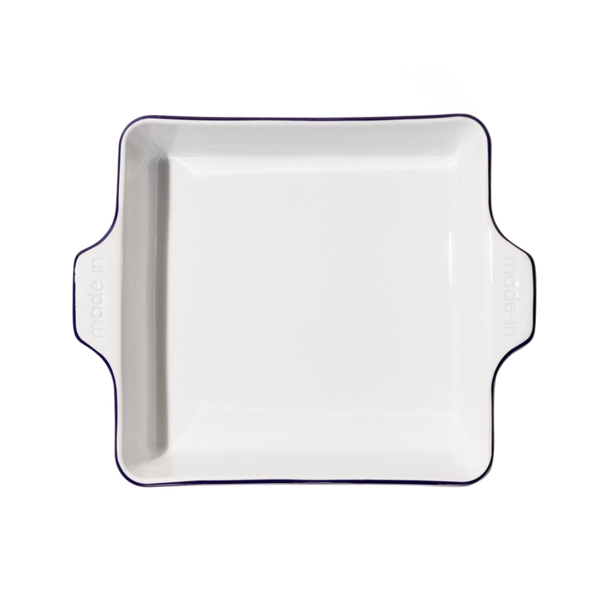saney Cookware - Square Baking Dish - Navy Rim - Hand Crafted Porcelain - Professional Bakeware - saney France