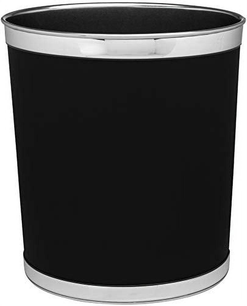 5-Gallon Faux Black Leather Oval Waste Basket with Metallic Bands