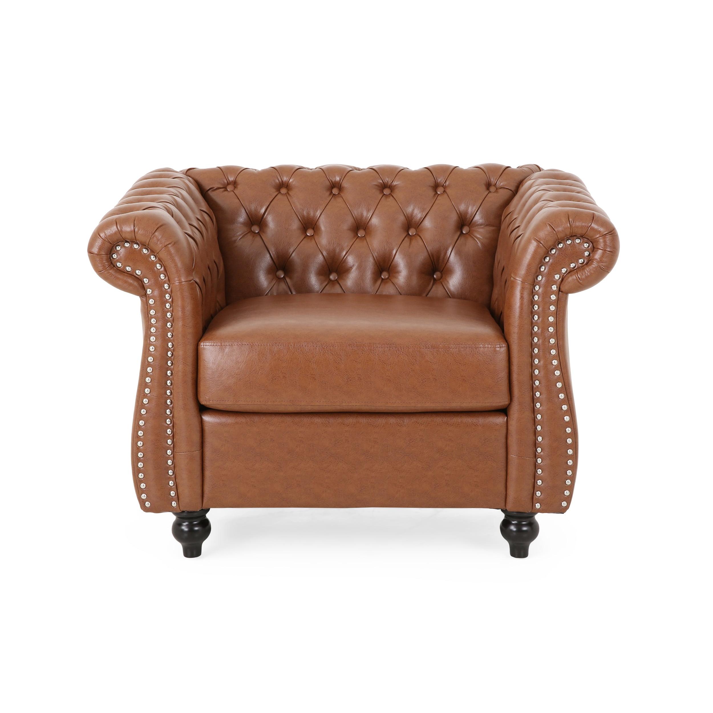 Cognac Brown Chesterfield Club Chair with Nailhead Accents