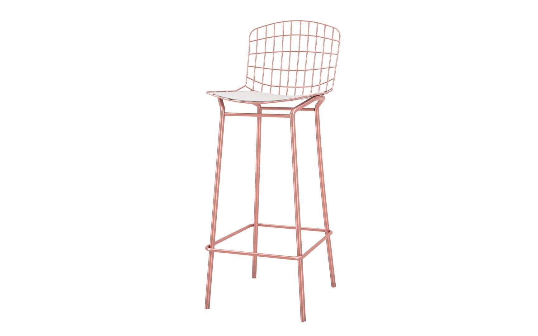 Madeline 41.73" Barstool with Seat Cushion in Rose Pink Gold and White