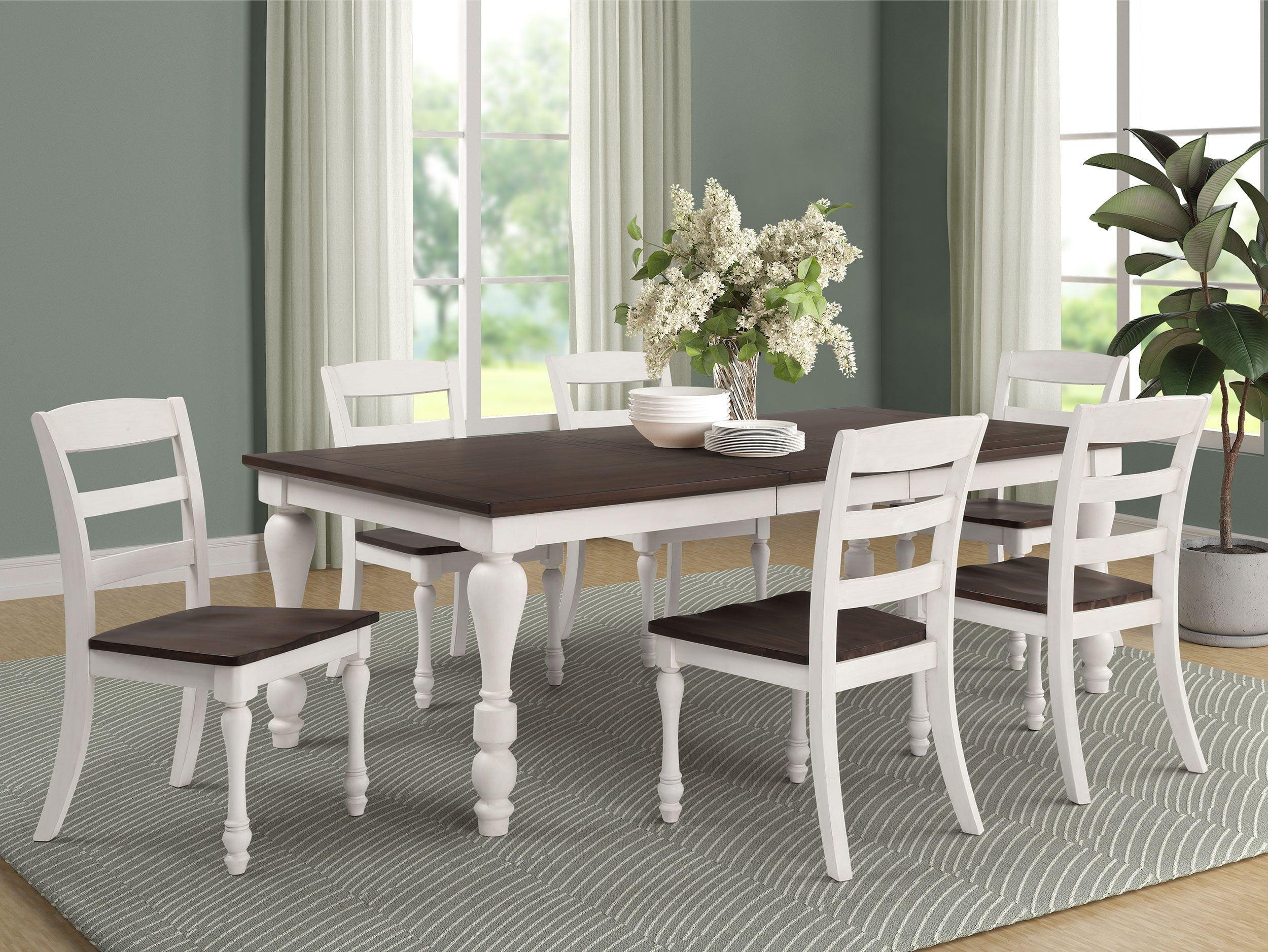 Dark Cocoa and Coastal White 7-Piece Wood Dining Set