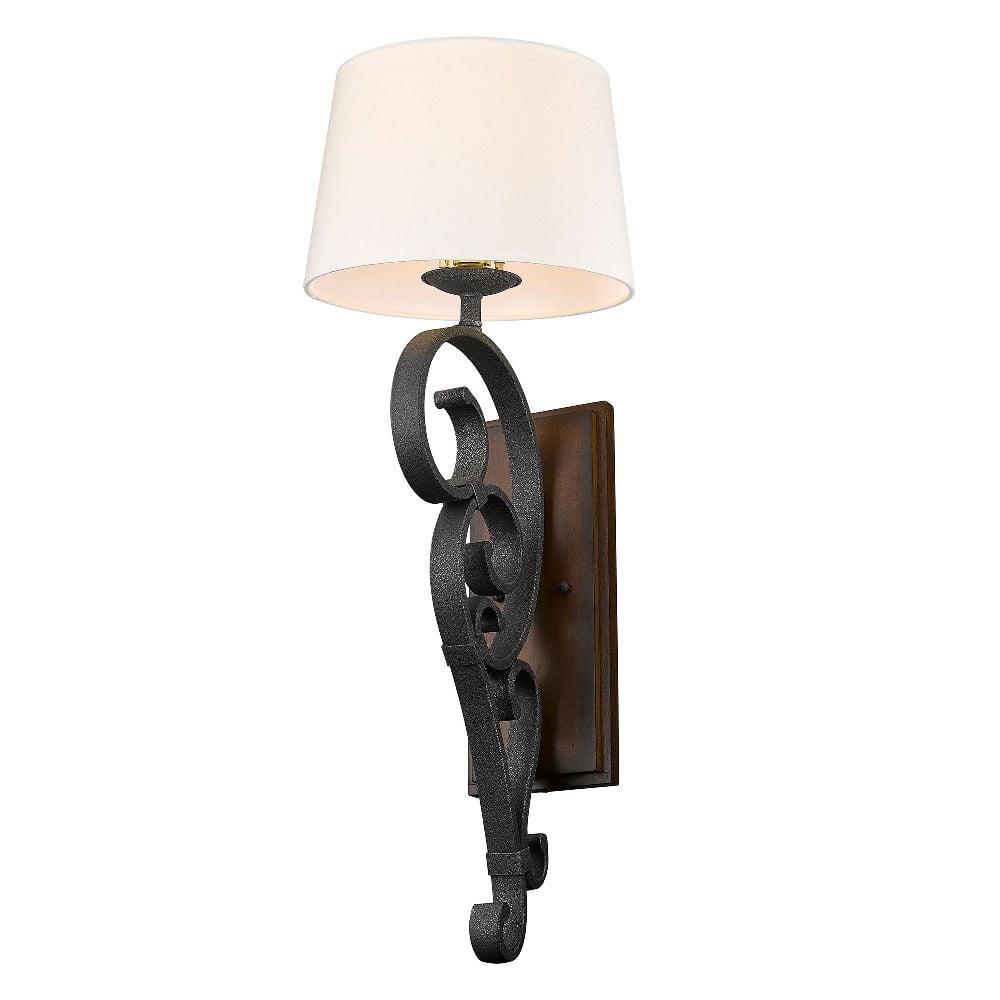 Madera Dimmable Black Iron Wall Sconce with Ivory Linen Shade
