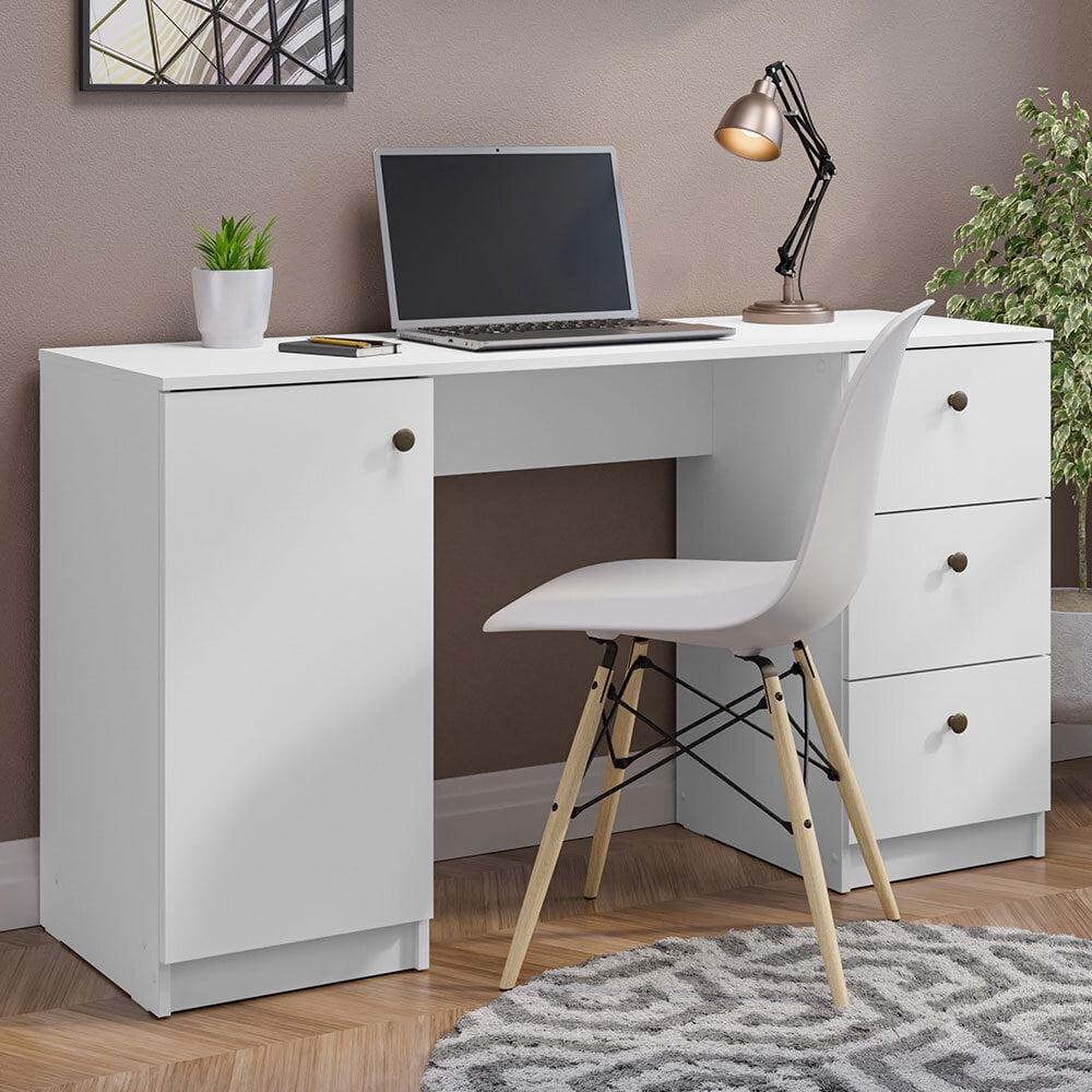 Sleek 53" White Executive Gaming Desk with Filing Cabinet