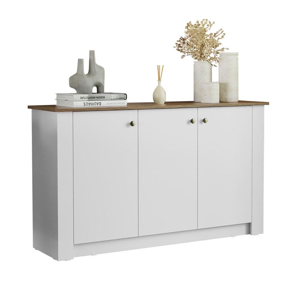 Madesa Modern White and Brown 53" Wooden Sideboard Buffet Cabinet