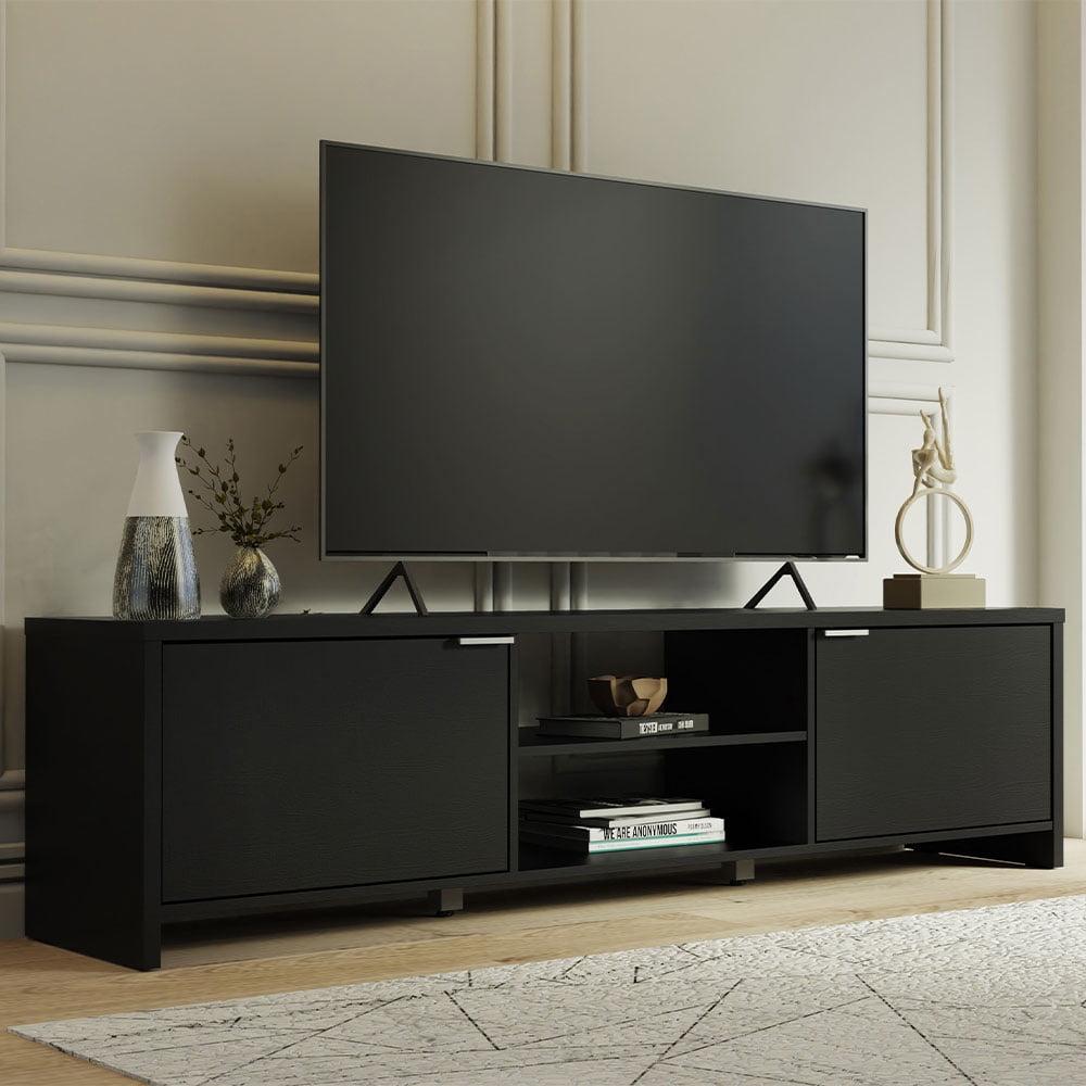 Modern Black Engineered Wood 71" Entertainment TV Stand