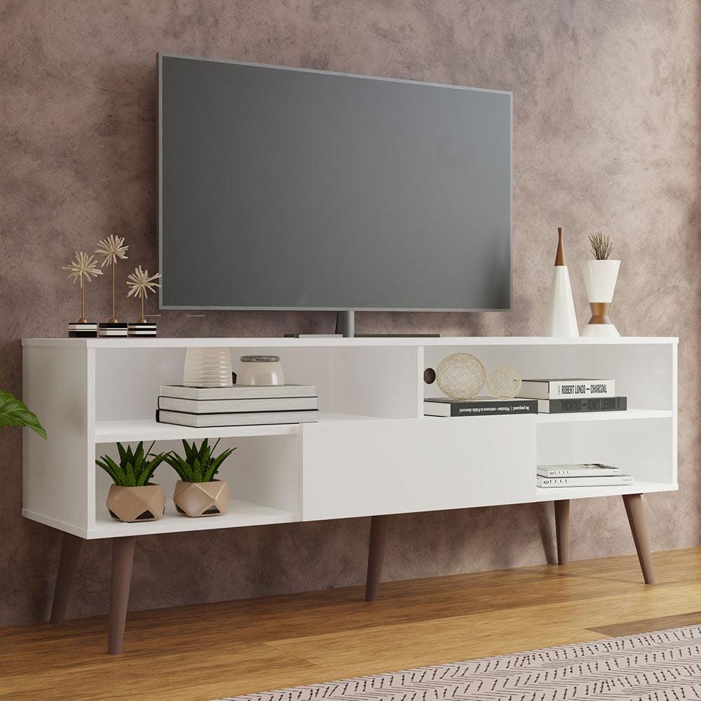 TV Stand with 1 Door, 4 Shelves for TVs up to 65 Inches, Wood Entertainment Center