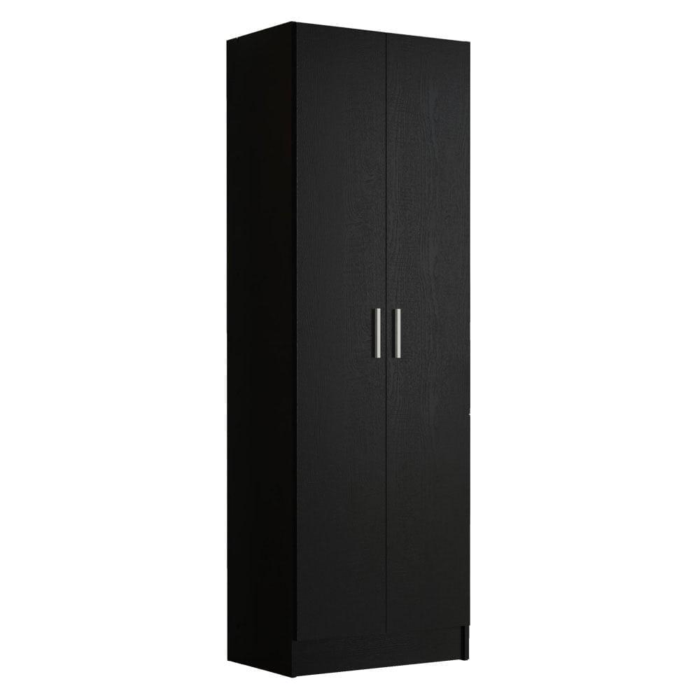 Madesa Pantry Storage Cabinet Armoire Closet with 2 Doors and 5 Utility Shelves 23 Inch Wooden Organization Unit for Bedroom, Office, Laundry Room, Kitchen, and Garage - Black