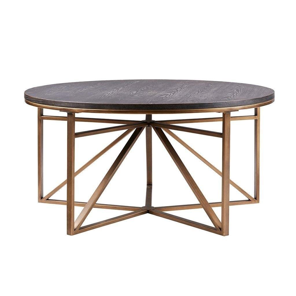 Madison 34" Round Ebony Wood Coffee Table with Bronze Frame