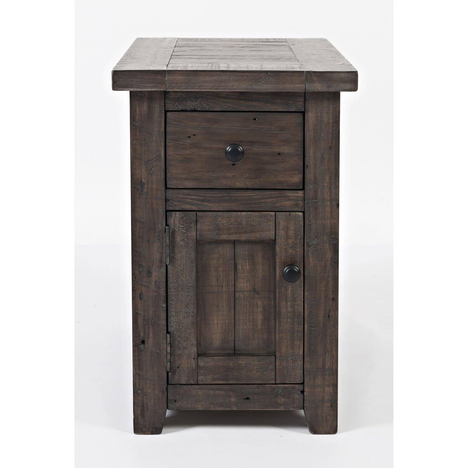 Barnwood Brown Rustic Reclaimed Wood Chairside Table with Storage